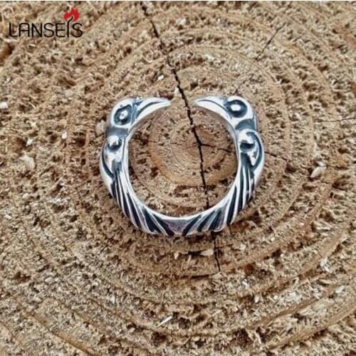 Lanseis 10pcs viking raven ring cute bird rings