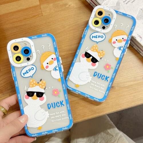 Cute Cartoon Duck Phone Case for IPhone 12 11 Pro Max X XS XR XSMAX 8 Plus 2020 SE Shockproof Protective Back Cover Accessories
