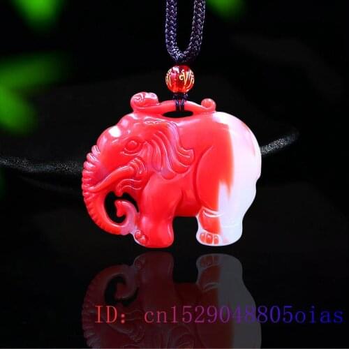 Jade Elephant Pendant Amulet Gifts Necklace Fashion Carved Charm Red White Jewelry Natural Double sided Jadeite Chinese