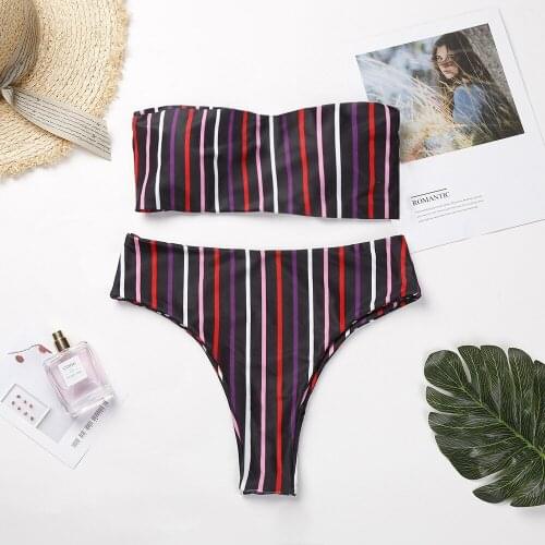 2020 new Bikini, one-neck strapless sexy, color striped bikini, high waist points sexy girls swimsuit tankini swimsuits women