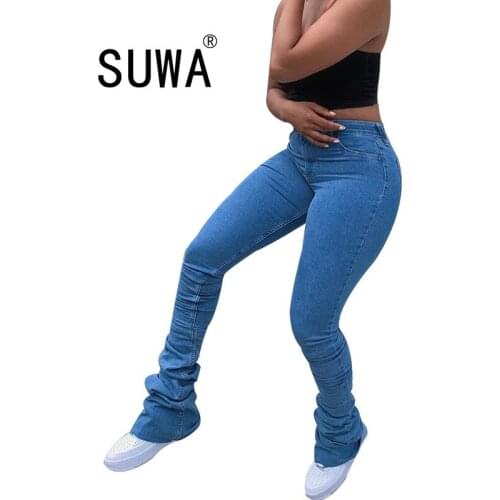 2021 New Arrival Solid Color Classic Fashion Denim Pencil Pants Stacked Leggings INS Hot Recommend Korean Style Women Trousers