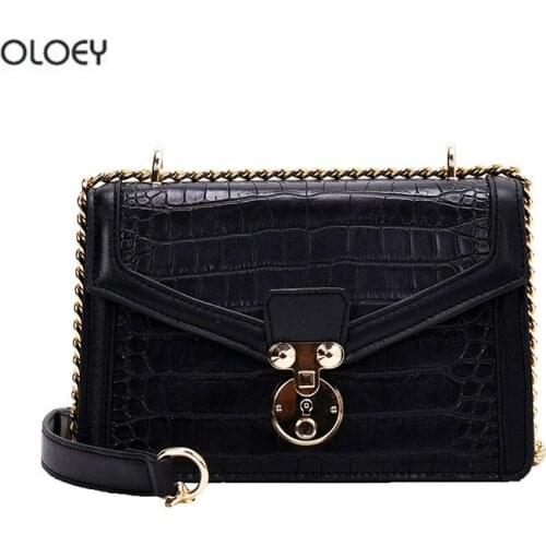 OLOEY Womens crocodile pattern small bag high-quality one-shoulder messenger bag fashionable lock chain bag
