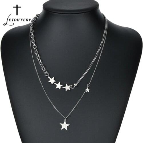Letdiffery High Quality Stars Pendant Charms Necklaces Never Fade 2 Layers Women Choke Necklace Birthday Gifts