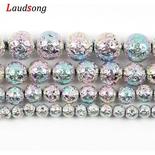 Rainbow Plated Natural Hematite Beads Lava Volcanic Rock Stone Beads For Jewelry Making Handmade Bracelet DIY 15’’ 4-10mm