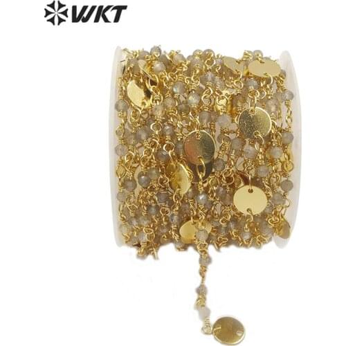 RBC149 Exclusive amazing charming tiny faceted natural labradorite stone beads chain women chic DIY metal labradorite chain