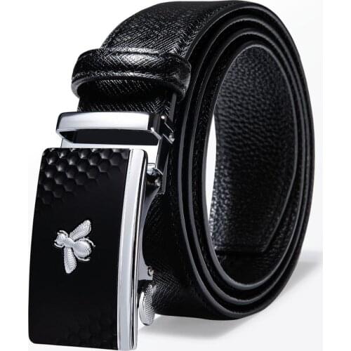 Sliver Bee Fahsion Belt Men Top Quality Genuine Luxury Leather Belt For Men Black Strap Male Metal Automatic Buckle Barry.Wang