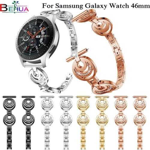 22mm Straps For Samsung Galaxy Watch 46mm SM-R800 Watch band Stainless Steel Replacement smart wirst Rhinestone watch Strap band