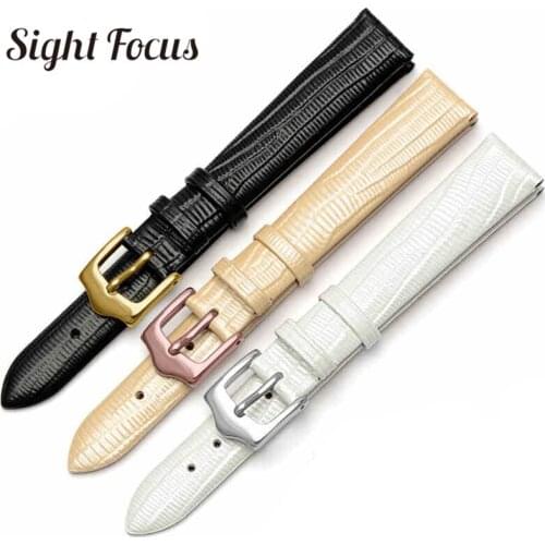 Lizard Pattern Calf Leather Watchband 10 14mm for Women Watch Band Ladies Strap Female Belts Champagne Bracelet for AR1681 80 78