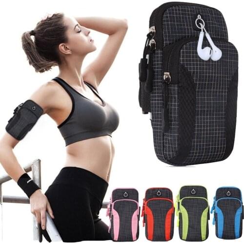 Gym Sports Running Armband Phone Bag For IPhone Samsung Xiaomi Universal Outdoor Pouch Waterproof Arm Band Pocket Grid Bag Case