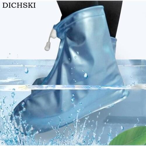 DICHSKI Men Women Rain Waterproof Flat Ankle Boots Cover Heels Boots Shoes Covers Thicker Non-slip Platform Rain Boots Reusable