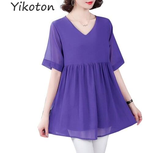 New 2021 Summer Women Chiffon Dress Blouse Shirts Woman Blouses Short Sleeve Womens Shirt Plus Size Tops 4XL Chemisiers Femme