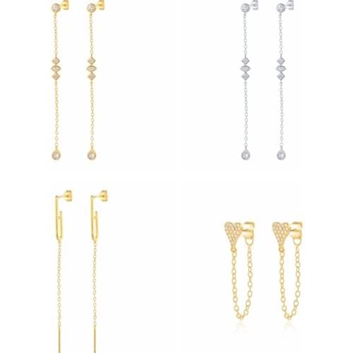 CANNER 925 Sterling Silver Drop Earrings Long Chain Tassel Earrings For Women Girl Pendientes Plata 925 2021 Trendy Fine Jewelry