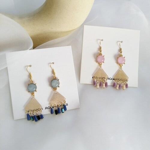 Women Reticulated Clip On Earrings Blue Crystal Women Gold Color Fan Shape Sector Geometric Clip earrings No Pierced Ears Hole