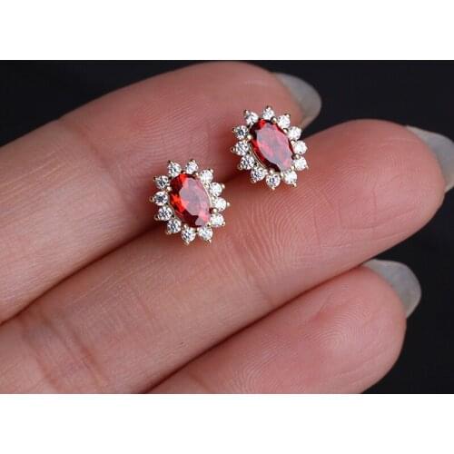 Morivovog 925 Sterling Silver Flower Garnet Earrings for Women 14K Gold Full Zircon Luxury Earrings Aesthetics Statement Jewelry