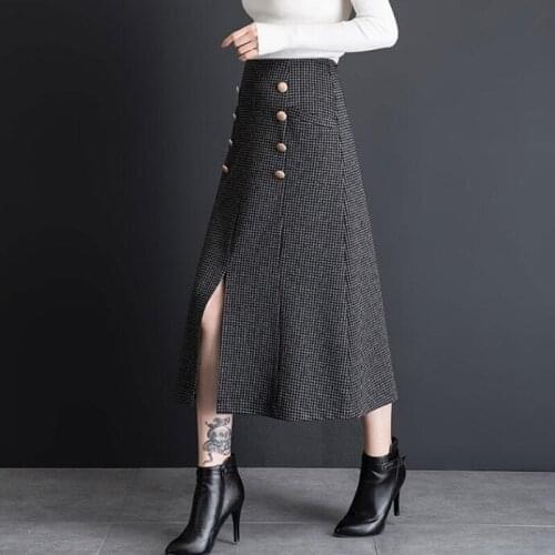 Woolen Skirts For Women 2018 Winter Skirts Female Medium Long A-Line Skirts High Waist Warm Skirts Ladies Fashion England Style