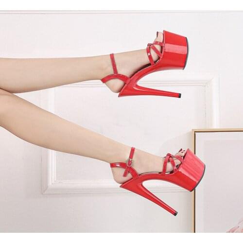 Female Wedding Shoes Women Sandals Patent Leather High Heel 20CM Platforms Nightclub Sandals Lady Shoes Steel Tube Dancing Shoes