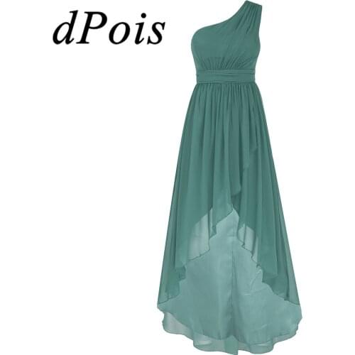 Women‘s One Shoulder Irregular Pleated Chiffon Dress Ladies Formal Banquet Evening Gown Wedding Party Long Dresses Bridesmaid
