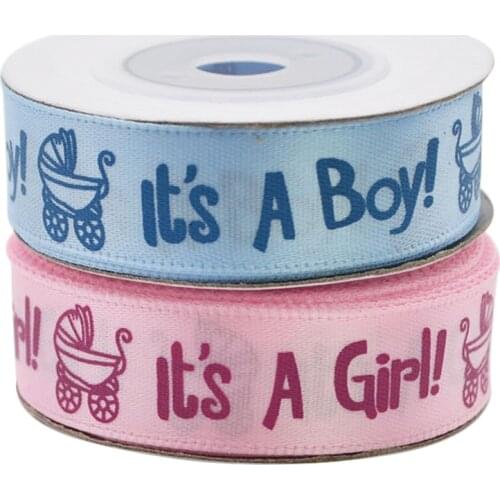 1 Roll 10Yards It is a Boy Girl Printed Ribbon Baby Shower Christening Satin Ribbon Gift Packing DIY Crafts Christmas Ribbons
