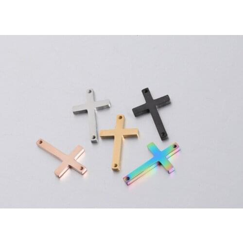 100% Stainless Steel 2 Hole Cross Charm Connector For Bracelet Christian Jewelry Mirror Polished 20pcs