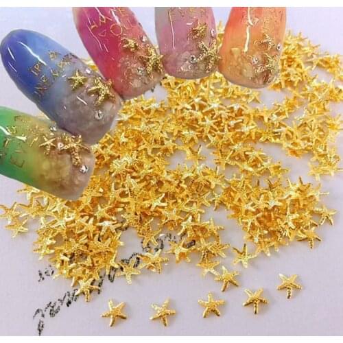 1000pcs/bag Nail Art Starfish Shape Charm Rivet Rhinestone 3mm/5mm Metallic Gold/Silver Charming Alloy For Nails 3D Art Charm mk