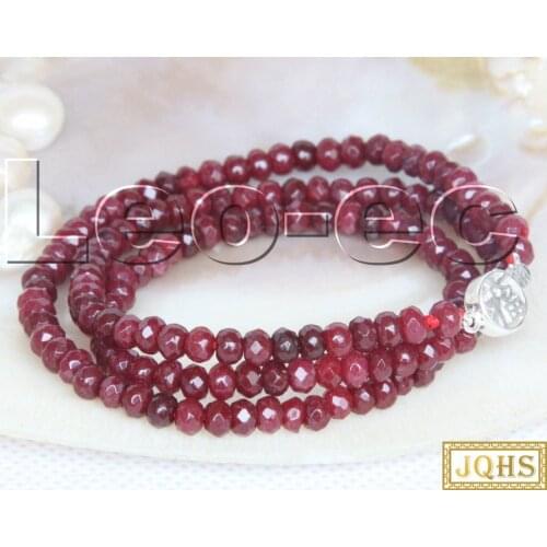 18" 2X4mm Faceted Rondelle Natural Brazil Red Ruby Gems Beads necklace 925s clasp v1742