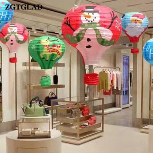 3pcs Christmas Paper Lanterns Santa Claus Elk Hot Air Balloon 12 inch Birthday Wedding Decor Gift DIY Hanging Ball Party Supply