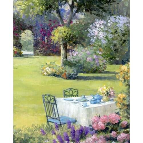 Diamond Painting Garden Table Full Drill Diamond Embroidery Landscape Lodge Rhinestone Mosaic Handmade Hobby Art Home Decor