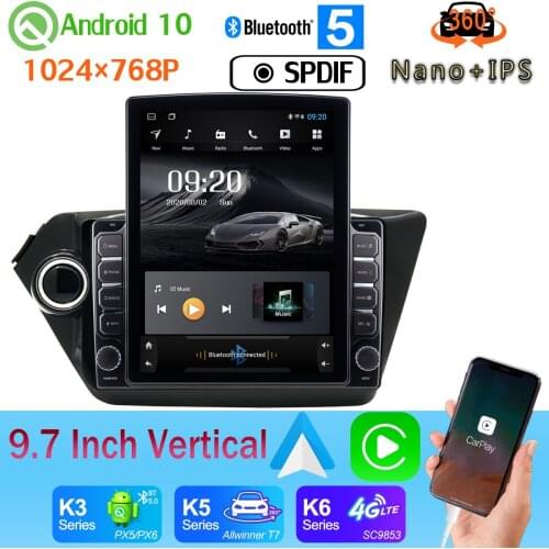 9.7" Tesla Style Radio GPS DSP 4G WiFi Android 10 Car Media CarPlay For Kia K2 RIO 3 4 2011-2016 PX6 4G+64G 360 Camera Nano+IPS
