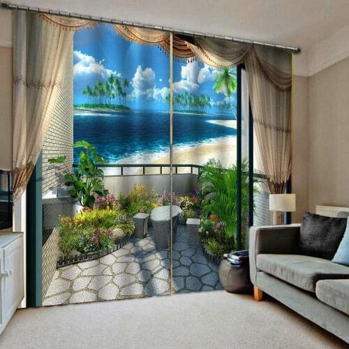 Balcony curtains blue beach curtain Landscape Scenery Beauty Digital Photo Printing Blackout curtain