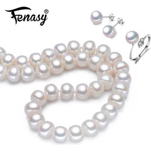 FENASY Natural Pearl Bracelet necklaces & pendants Earrings Jewelry Sets for Women Pearl Necklace/Earring/Bracelet Wedding