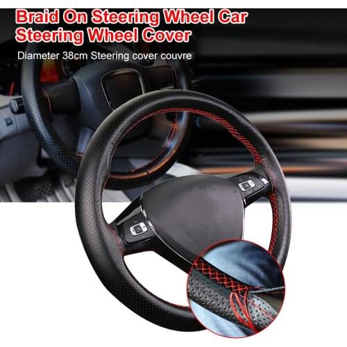 Braid On Steering Wheel Car Steering Wheel Cover with Needles And Thread Artificial Leather Diameter 38cm Steering Cover Couvre