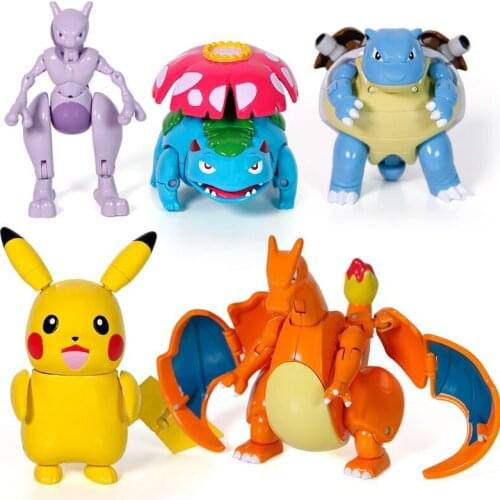 New Action Figure Genuine Pokémon Pika Pokemon Fire-Breathing Dragon Deformation Color Box Toy Set Doll Toy Gift