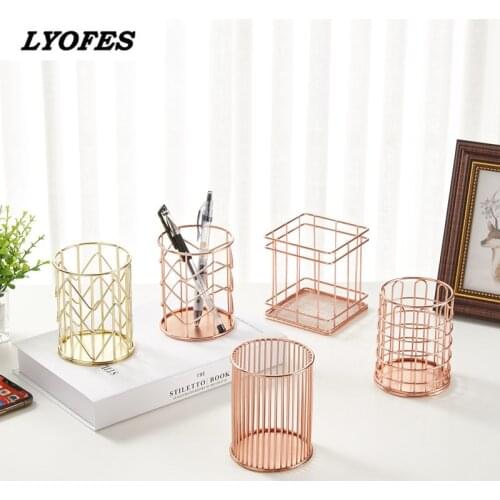 Stationery Metal Gold Rose Gold Desktop Pen Holder For School Boy Girl Gift Office Accessories Organizer Makeup Brush Pencil Box