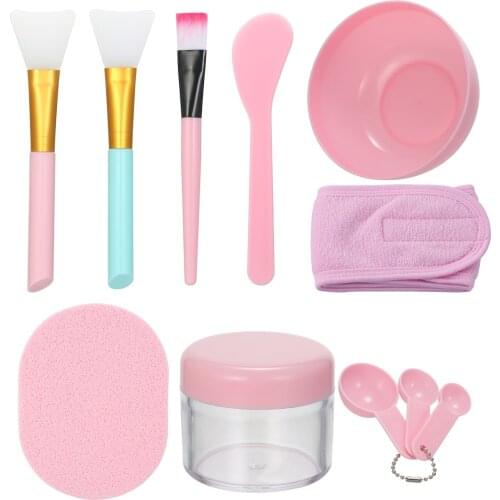 Face Mask Mixing Bowl Set DIY Facial Care Silicone Mask Brush Measuring Spoons Spatula Makeup Headband & Exfoliating Sponge