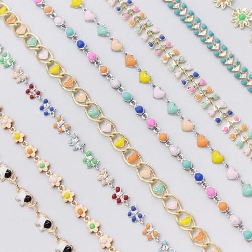 1Meter/lot Copper Arrow Necklace Chain Gold Enamel Flower Beaded Chains for Necklace Bracelet Anklet DIY Jewelry Making Supplies