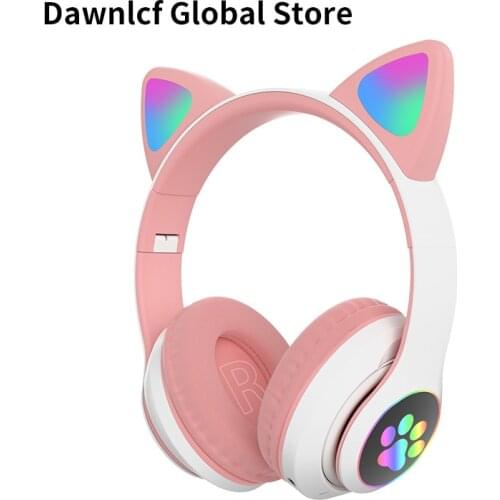 Cute Cat Ears Flash Light Wireless Headphone with Mic Can Control LED Kid Girl Stereo Music Helmet Phone Bluetooth Headset Gift