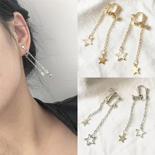 Fashion geometric star earring hollow tassel no ear hole earring ear clip wholesale for woman statement jewelry bijoux gifts