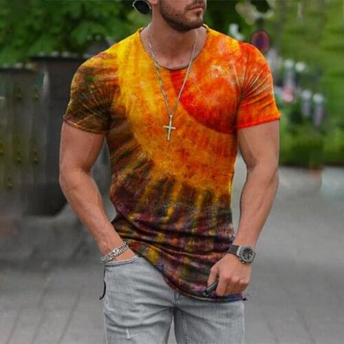 2021 Summer Cotton Blend Short Sleeve Men Oversized T-shirt Fashion Tie-Dye Crew Neck Pullover Loose Tops