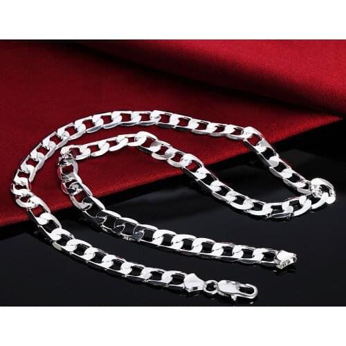 Mens cute 6MM flat Chain noble hot sale best gift women men wedding party nice silver color Necklace Fashion Jewelry