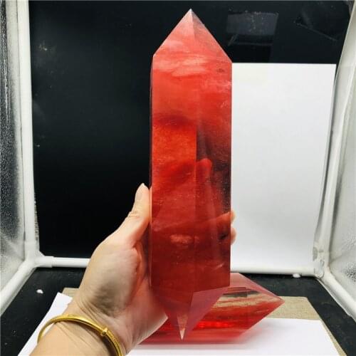 Natural red quartz clear crystal obelisk Reiki healing stone polished double pointed hexagonal wand home decor