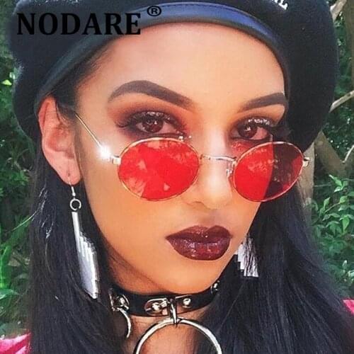 NODARE 2020 New Metal Small Oval Sunglasses Women/Men Brand Designer Luxury Retro Red Sun Glasses UV400 Oculos De Sol Feminino