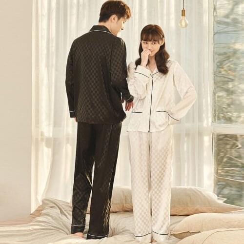 New long-sleeved trousers Couple Lovers pajamas suit simple style long pajamas home service Sleepwear Men Loungewear Plus Size