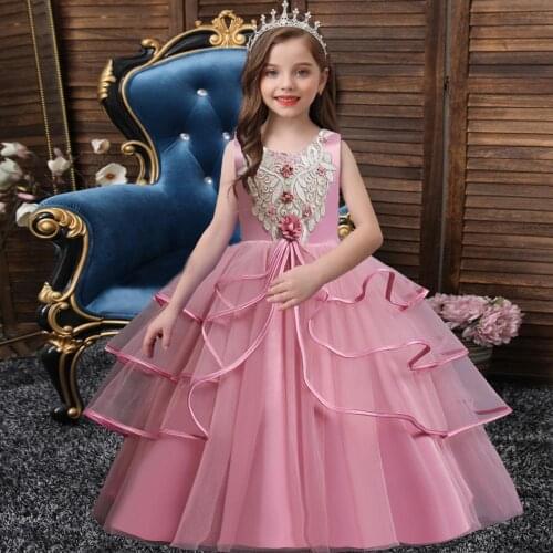 Flower Girl Princess Dress Sleeveless Tutu Wedding Birthday Party Kids Dresses For Girls Childrens Costume Teenager Prom Design