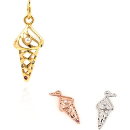 Ice Cream Charm,Cream Cone Pendant， Gold Filled Desert Pendant, For DIY Jewelry Making