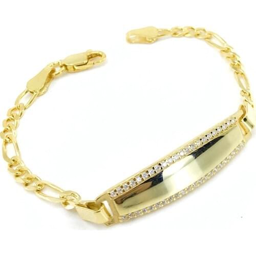 MaGümüş Gold Plated Cubic Zirconia Name Written Silver Child Bracelet Bangle