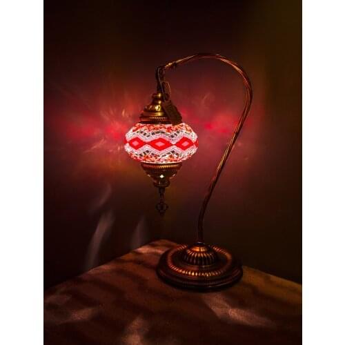 Handmade Turkish Moroccan Mosaic Authentic Vintage Art Deco Table Bedside Lamp, Red-Pink Colors, 4 Patterns