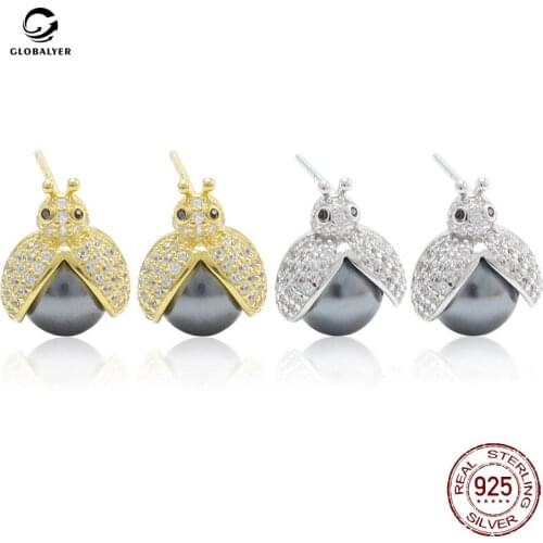 Hand made DIY Accessories S925 silver inlaid Zircon earrings Womens Japanese and Korean fashion pearl earrings 693