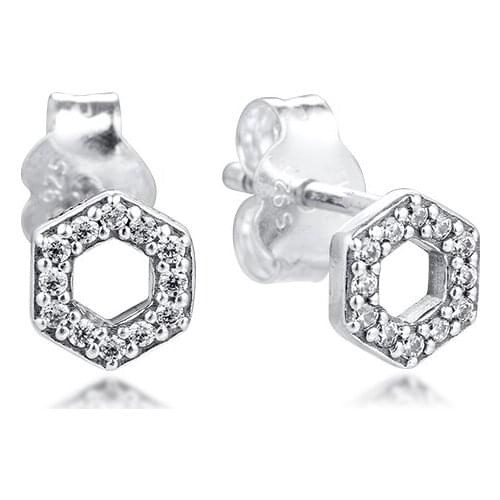 CKK Silver 925 Jewelry Sparkling Honeycomb Hexagon Stud Earrings For Women Gift Sterling Silver Original Earring