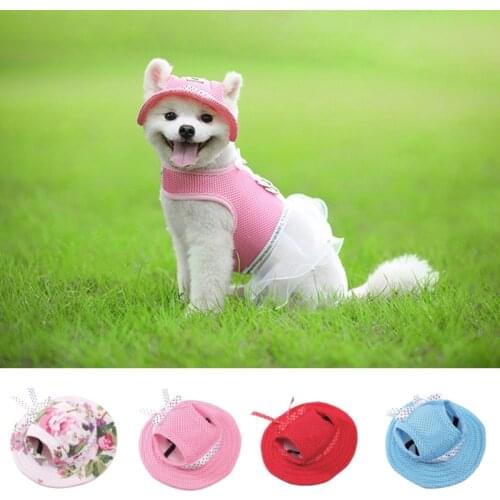 Pet Dog Cap Breathable Summer Adjustable Sunhat Cloth Mesh Canvas Hat For Small Medium Dogs Cats Caps Pet Products