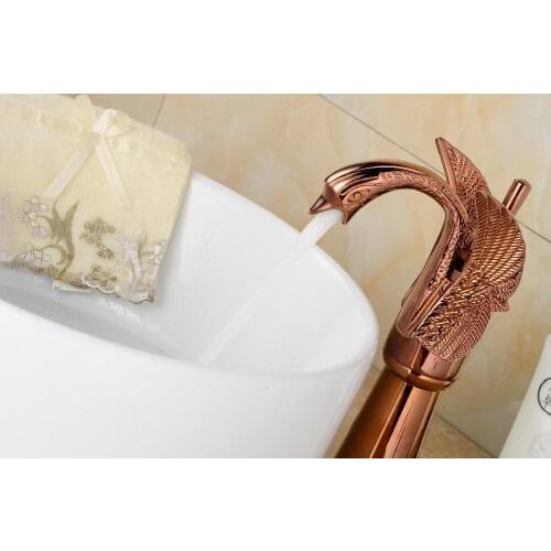Free shipping rose gold clour single hole bathroom vessel sink tall swan faucet mixer tap Free ship